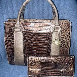 Brahmin Brown Crocodile Embossed Satchel and Wallet